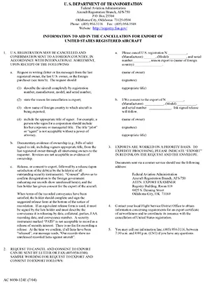 FAA Information Regarding Deregistration of a US Aircraft
